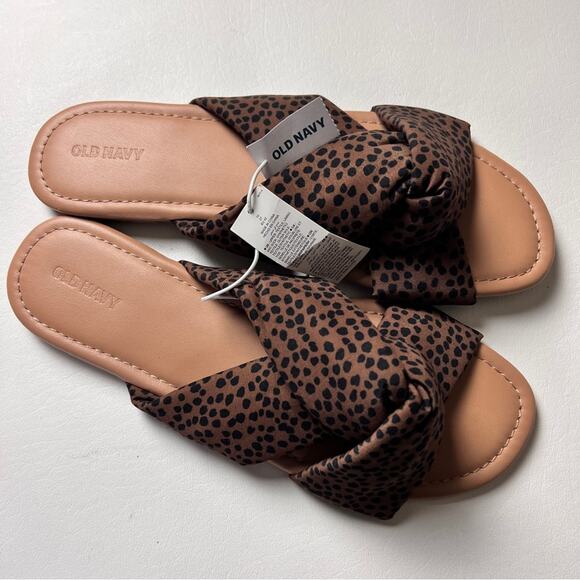 Old Navy Women’s Soft Twist Brown and Black Animal Print Sandals Flat Sz 10 - Picture 2 of 8